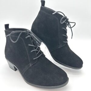 Vionic Andi Black Suede‎ Lace Up Ankle Booties Women's Size 7.5